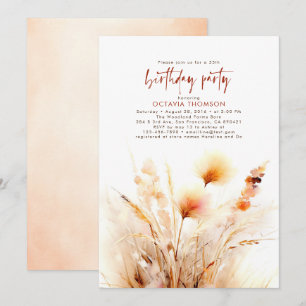 Pampas Grass Terracotta Floral Fall Birthday Party Invitation