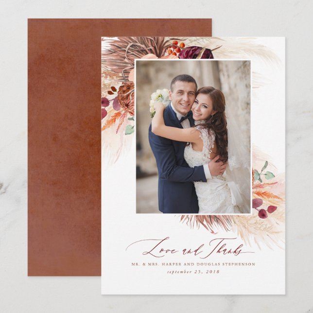 Pampas Grass Terracotta Floral Wedding Thank You (Front/Back)