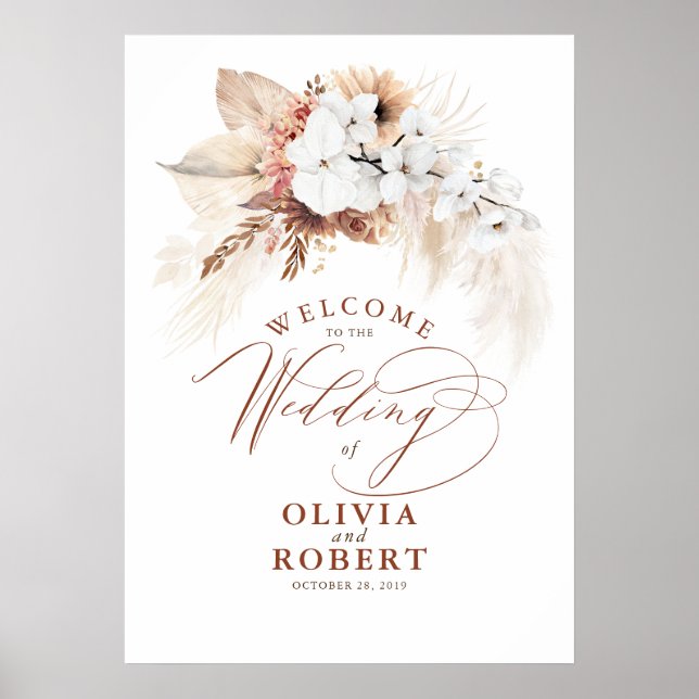 Pampas Grass Terracotta Floral Wedding Welcome Poster (Front)