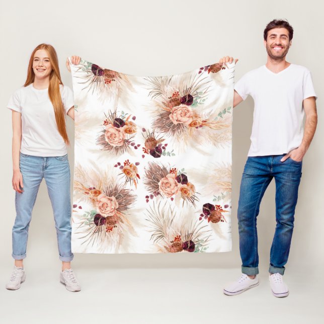 Pampas Grass Terracotta Flowers Botanical Elegant Fleece Blanket (In Situ)