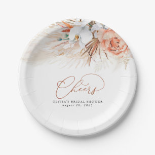 Pampas Grass Terracotta Flowers Cheers Tropical Paper Plate