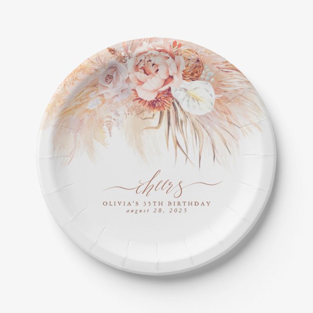 Pampas Grass Terracotta Flowers Cheers Tropical Paper Plate (Front)