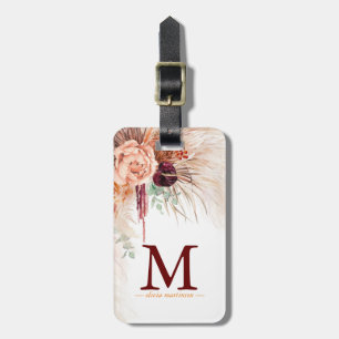 Pampas Grass Terracotta Flowers Monogram Luggage Tag