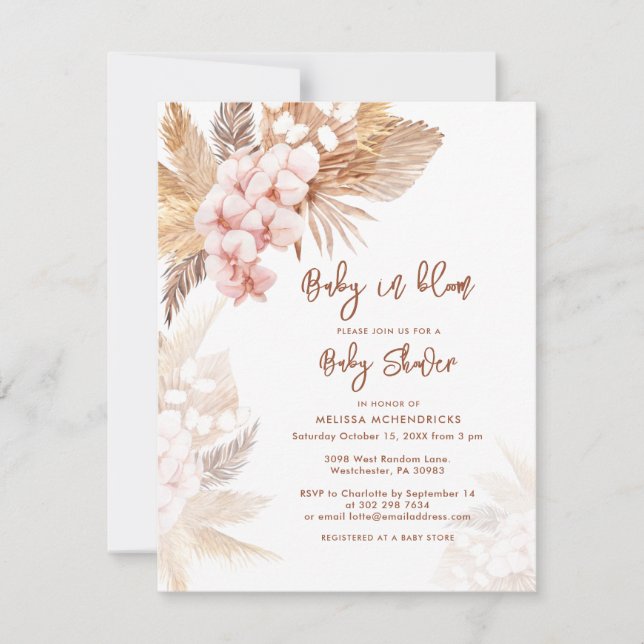 Pampas Grass Terracotta Girl Baby Shower Invitation (Front)