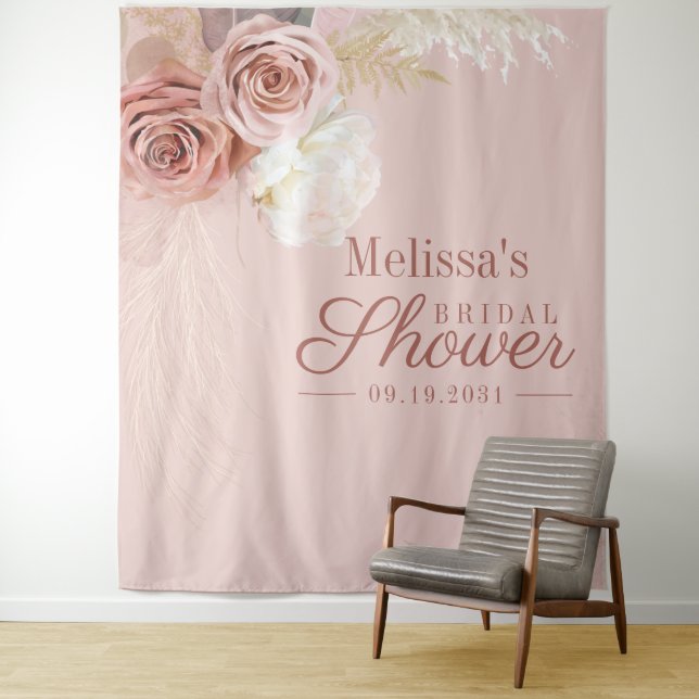 Pampas Grass Terracotta Photo Booth Bridal Shower Tapestry (In Situ)