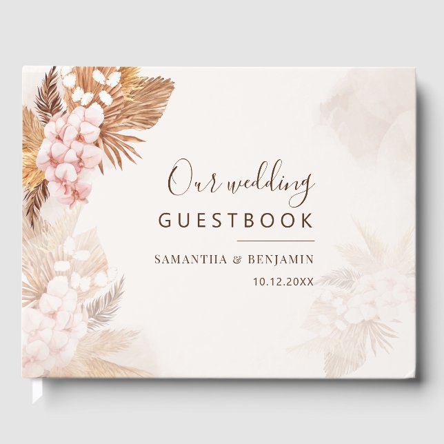 Pampas Grass Terracotta Pink Floral Wedding Guest Book (Front)