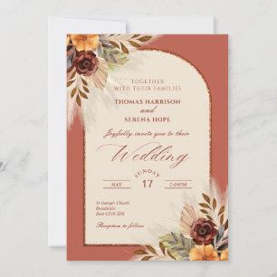 Pampas Grass Terracotta Rust Arch Wedding Invitation
