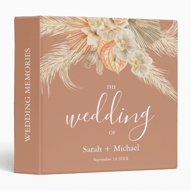 Pampas Grass Terracotta Rustic Bohemian Wedding Binder (Front/Spine)