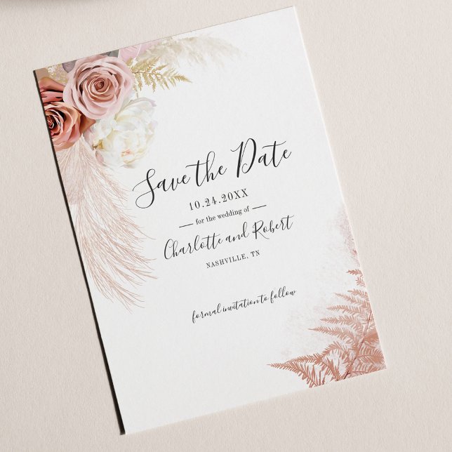 Pampas Grass Terracotta Save the Date Flyer (Pampas Grass Script Wedding Save the Date Announcement)