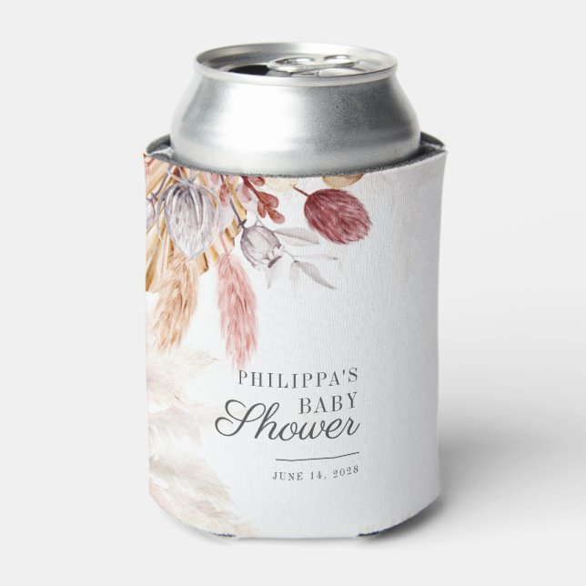 Pampas Grass Terracotta Script Baby Shower Can Cooler (Can Front)