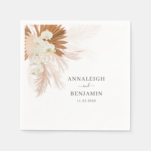 Pampas Grass Terracotta Script Minimalist Wedding Napkin (Front)