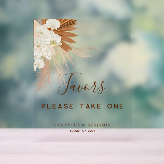 Pampas Grass Terracotta Wedding Favours Acrylic Sign (Neutral)