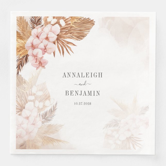 Pampas Grass Terracotta Wedding Party Botanical Napkin (Front)