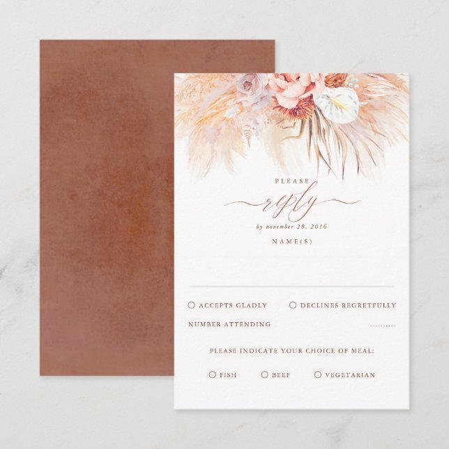 Pampas Grass Terracotta Wedding RSVP Card (Front/Back)