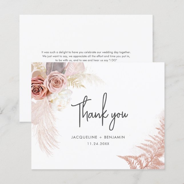 Pampas Grass Terracotta Wedding Thank You Card (Front/Back)