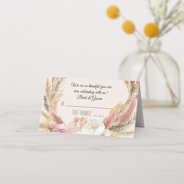 Pampas Grass Terre Floral Boho Tente Place Cartes (Devant)