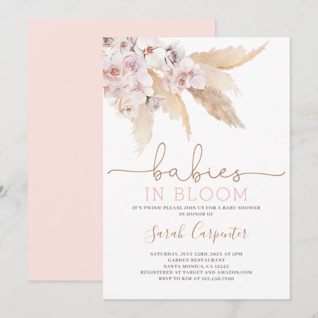 Pampas Grass Twin Girls Baby Shower Invitation (Front/Back)