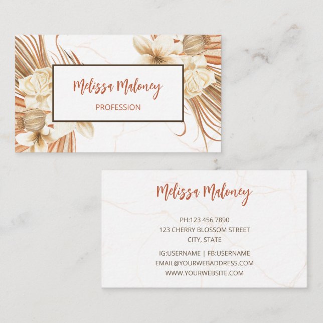 Pampas Grass Watercolor Boho Business Card (Front/Back)