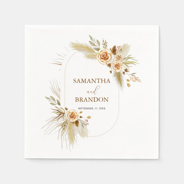 Pampas grass watercolor boho Elegant Wedding Napkin (Front)