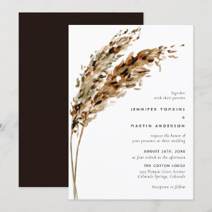 Pampas Grass Watercolor Boho Wedding Invitation