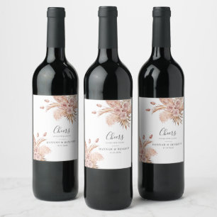 Pampas Grass Watercolor Terracotta Floral Wine Label