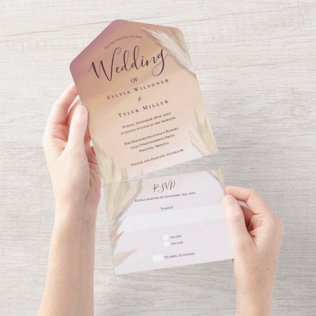 Pampas Grass Wedding All In One Invitation (Tearaway)