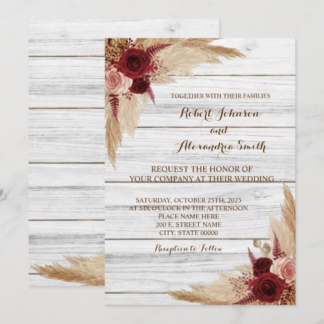 Pampas Grass Wedding Country Chic Invitation (Front/Back)