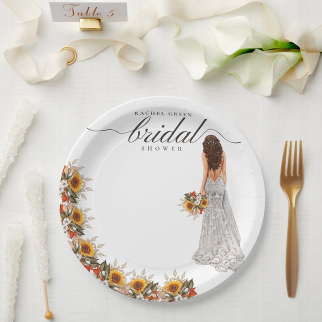 Pampas Grass Wedding Gown Boho Bridal Shower Paper Plate (Wedding)