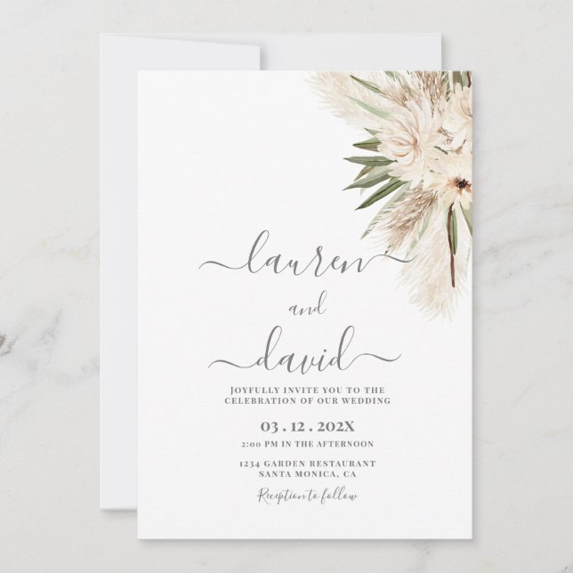 Pampas Grass Wedding Invitation (Front)