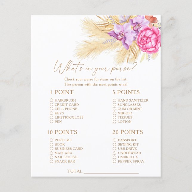 Pampas grass - What's in your purse game (Front)