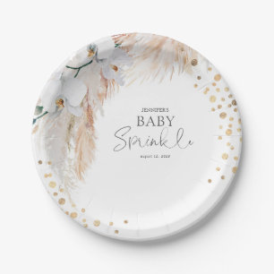 Pampas Grass White Floral Baby Sprinkle  Paper Plate