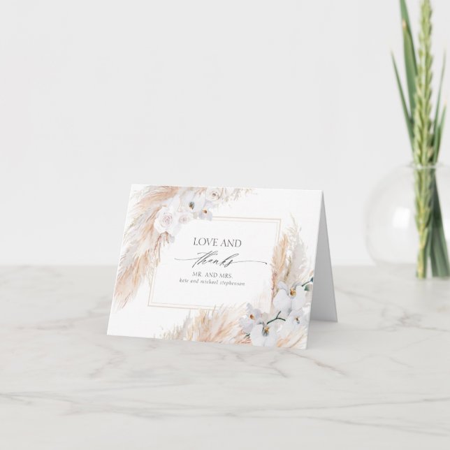 Pampas Grass White Floral Wedding Thank You Card (Front)