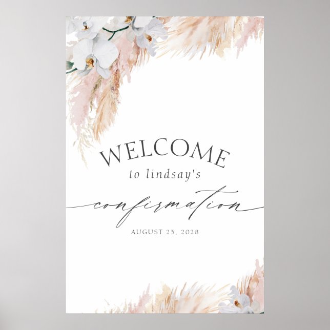 Pampas Grass White Orchids Confirmation Welcome Poster (Front)
