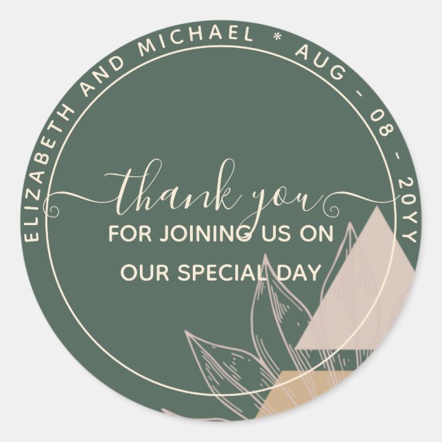 Pampas Green Terracotta Thank You Favour Classic R Classic Round Sticker (Front)