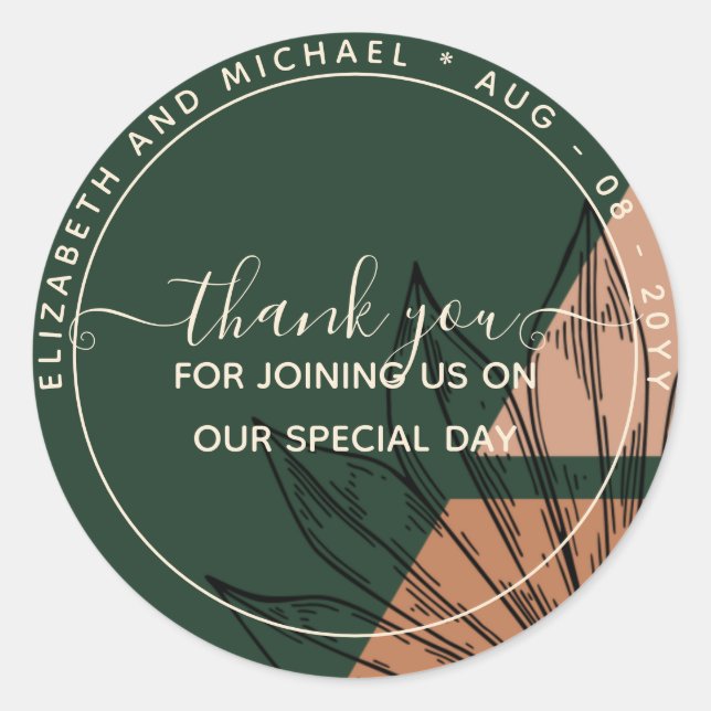 Pampas Green Terracotta Thank You Favour Classic Round Sticker (Front)