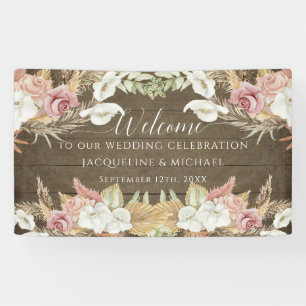 Pampas Greenery Blush Floral Rustic Beach Wedding Banner