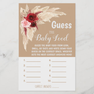 Pampas Guess the Baby Food Baby Shower Game Card 