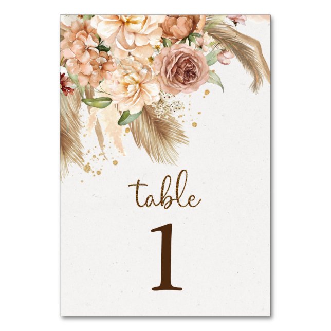 Pampas herbe boho roses numéros de table (Par défaut)