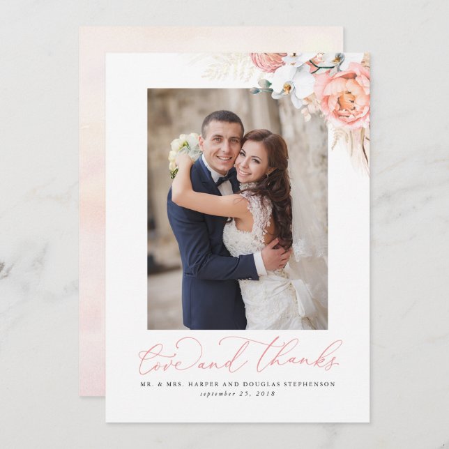 Pampas Mariage rose pâle rose Merci (Devant / Derrière)