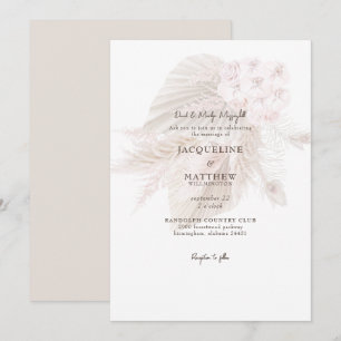 Pampas Muted Pink Floral Bride Parents Wedding Invitation