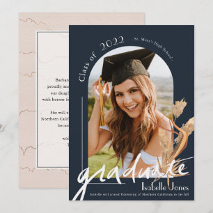 Pampas Navy Arch Photo Graduation Announcement