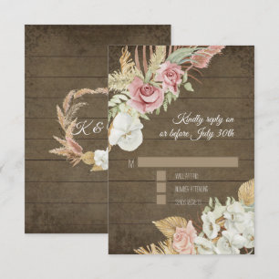 Pampas Palm Rose Wreath Rustic Foliage RSVP Card