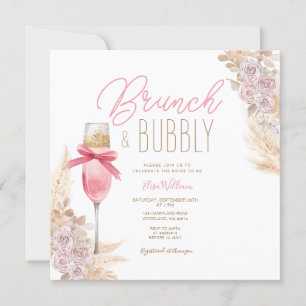 Pampas Pink Bow Brunch & Bubbly Bridal Shower Invitation