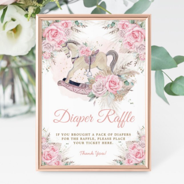 Pampas Pink Floral Rocking Horse Diaper Raffle Photo Print (Creator Uploaded)