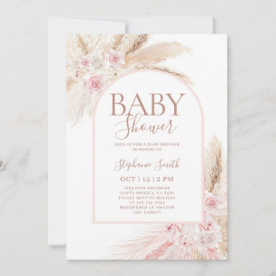 Pampas Rose Arch Baby shower Invitation fille