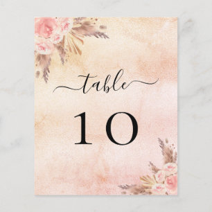 Pampas rose floral wedding program table number