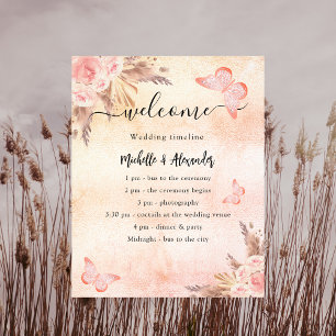 Pampas rose gold butterfly budget wedding program