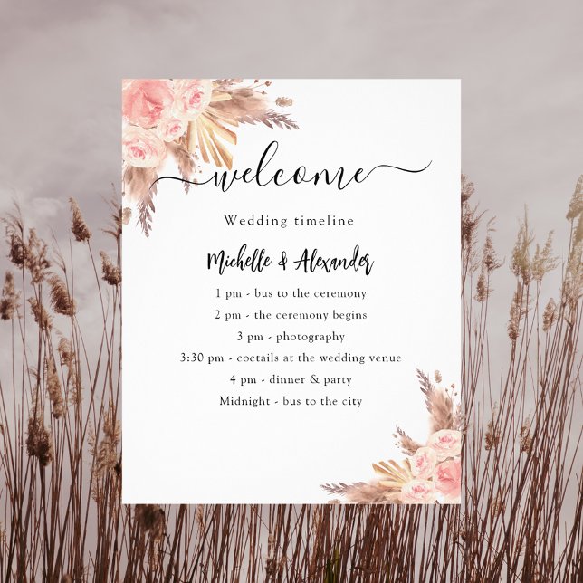 Pampas rose gold floral budget wedding program (Creator Uploaded)