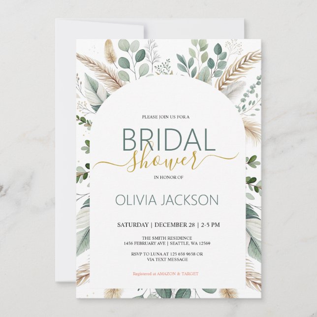 Pampas Rustic Boho Bridal Shower Invitation  (Front)