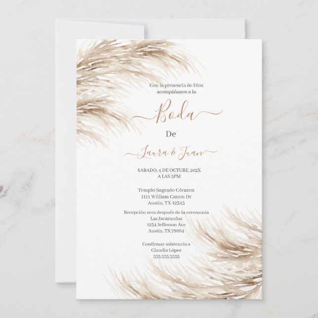 Pampas wedding invitation (Front)